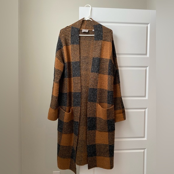 Cyrus Sweaters - Cyrus Long Plaid Cardigan Size M